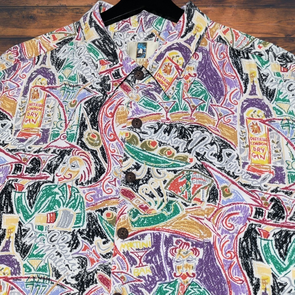 Kahala Hawaiian Shirt Men XXL Handcrafted Hawaii Rayon Martini‎ Bar Cocktail AOP